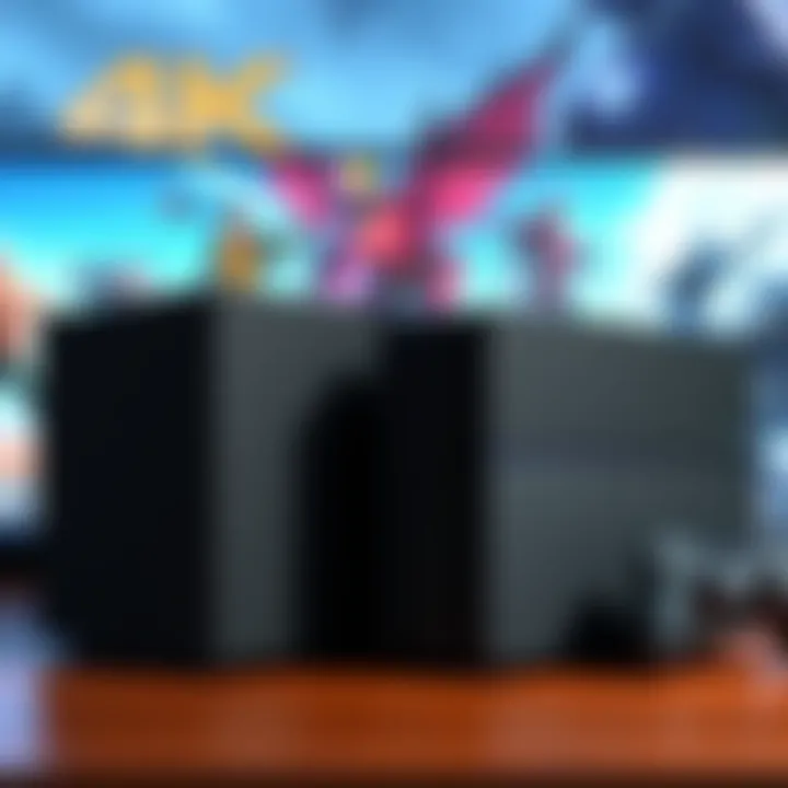 A side-by-side view of a PS4 and a PS4 Pro, highlighting their design differences, with a background showing 4K game graphics.