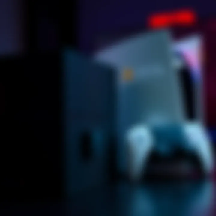 Game console comparison A close-up view of a PlayStation 4 next to a PlayStation 5, highlighting their design differences, with a game disc displayed between them.