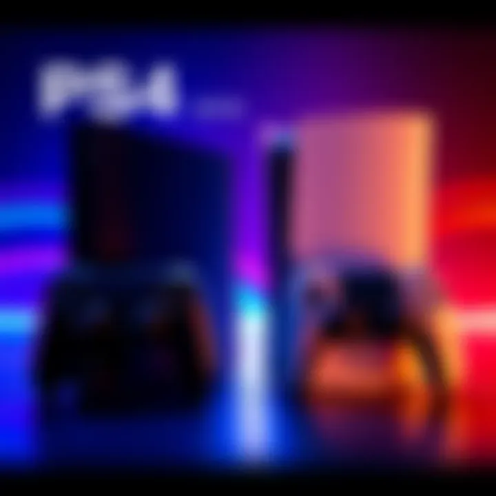 Side-by-side view of the PS4 and PS5 consoles with controllers