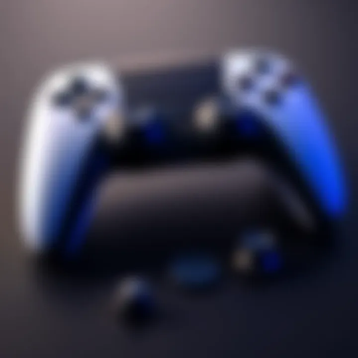 A close-up of a PS5 controller showing the R2 button disassembled and parts laid out for reassembly