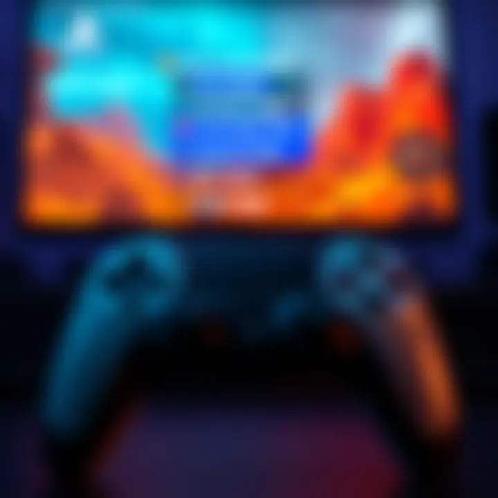 A PlayStation 5 controller displayed next to a TV screen showing text chat options after completing a game mission