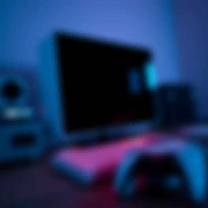 A PlayStation 5 console showing a black screen due to HDMI failure, with cables and a TV set up nearby.