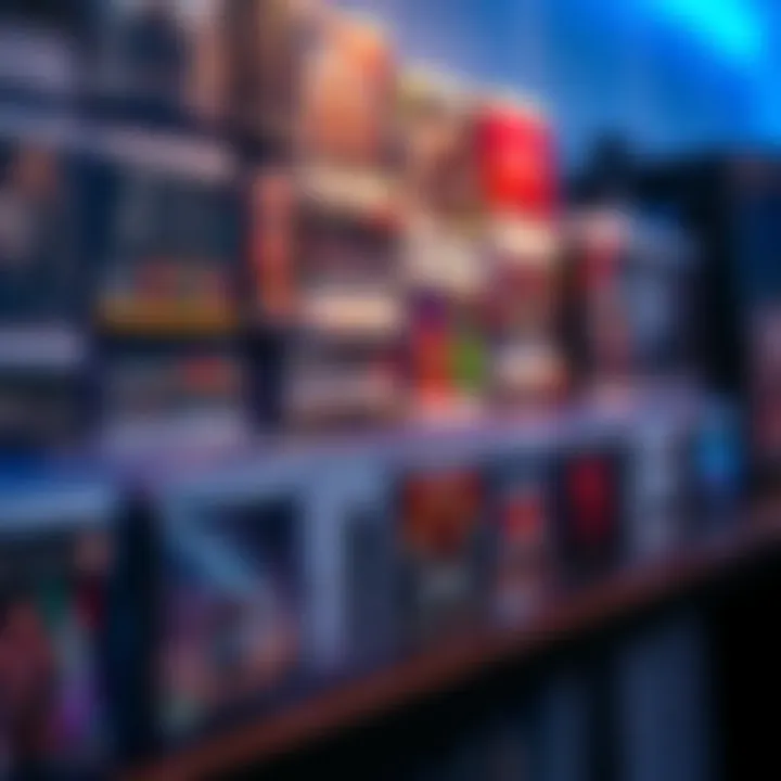 Collection of PS5 physical game cases A display of various physical game cases for PlayStation 5 on a shelf