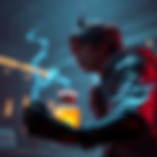 A player experiencing input lag during a boss fight on PS5, showing a character in a tense moment with an elixir in hand.