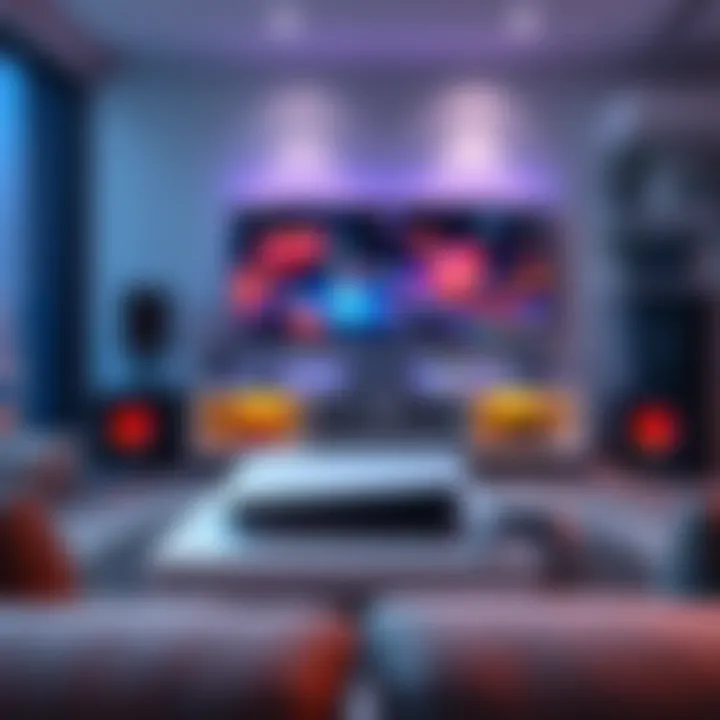 A PS5 console displayed prominently with gaming accessories in a modern living room, showcasing its appeal in a competitive market