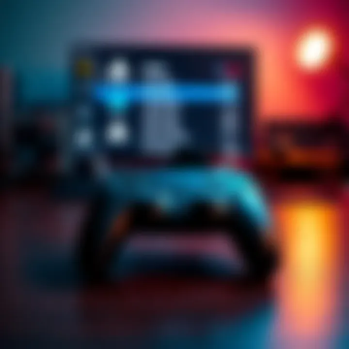 A PS5 controller displayed on a table with the menu open on the screen, indicating it works only in the menu