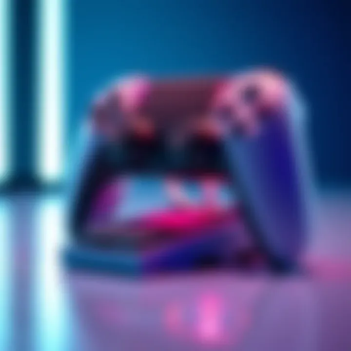 Close-up of PS5 Dual Edge controller highlighting back pedals, suitable for gaming characters like Mercy and Zen.