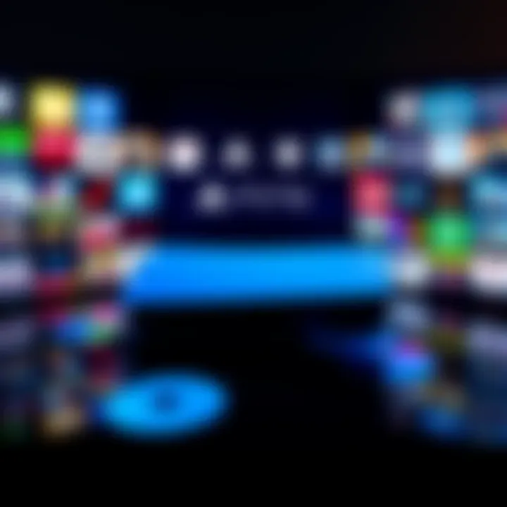 A PS5 console surrounded by both physical game discs and digital game icons on a screen.