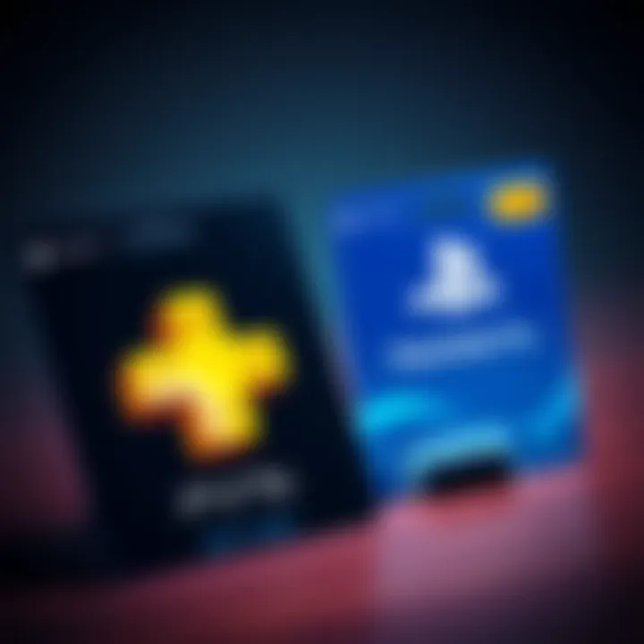 A PlayStation 5 gift card next to the PlayStation Plus logo, showing options for gaming subscriptions.