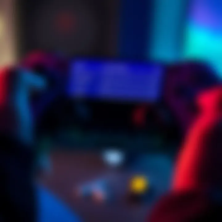 A close-up view of a PS5 controller showing the gyro sensitivity settings on a screen while a gamer adjusts the controls.