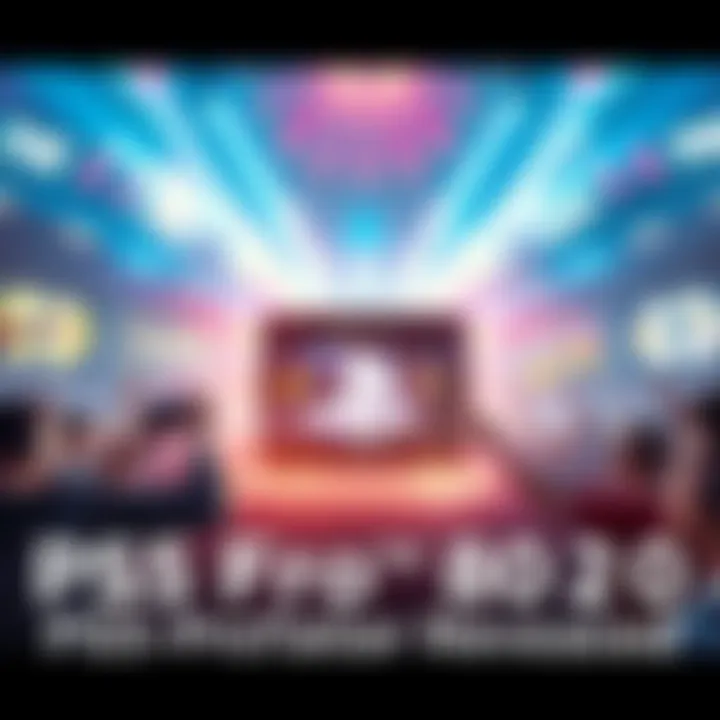 A vibrant scene showcasing the PS5 Pro console with stunning graphics from upcoming games, surrounded by excited gamers.