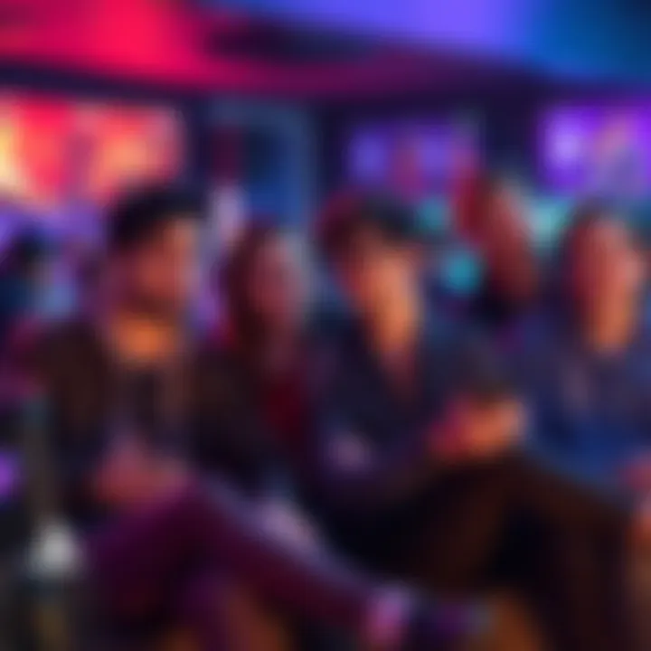 PS5 RPG Gameplay A group of gamers sitting together, discussing their experiences with a PS5 RPG, showing expressions of concern and excitement.