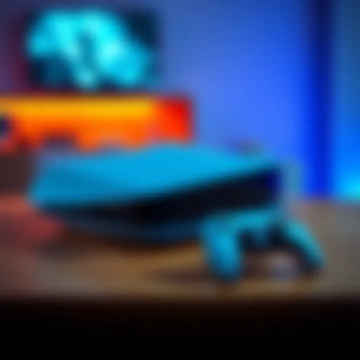 A new PS5 Slim console sits on a table with a game controller beside it, showing signs of crashing during gameplay, like a frozen screen.