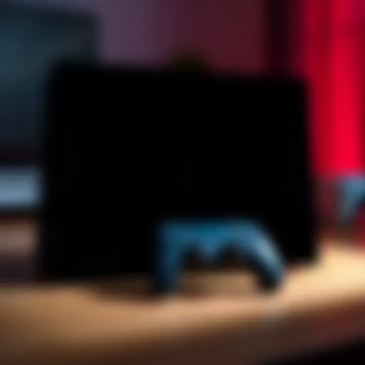 A PS5 Slim Edition console displaying a black screen, indicating it is stuck in safe mode, with a controller next to it