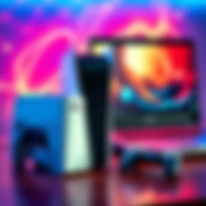 A PS5 Slim next to a gaming laptop, highlighting the choice for gamers deciding between the two options.