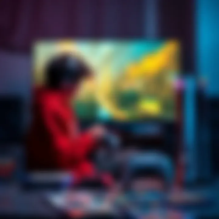 A gamer comparing the PS5 Slim and PS5 PRO consoles while sitting in front of a 1440p monitor, surrounded by game cases.