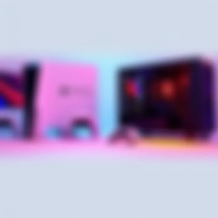 PS5 vs Gaming PC Comparison A side-by-side view of a PlayStation 5 console and a gaming PC setup, highlighting the differences between the two for gamers.