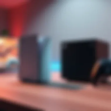 A comparison of PlayStation 5 and Xbox Series X gaming consoles side by side on a table, highlighting their design and features.