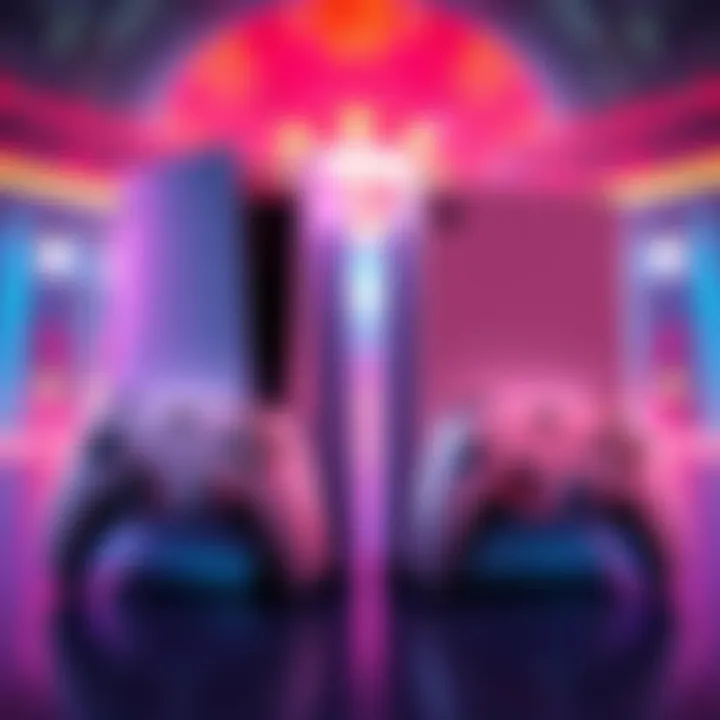 Side-by-side view of PS5 Pro and Xbox Series X consoles with controllers