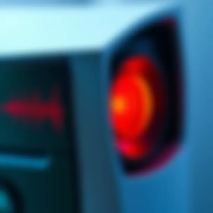 PS5 Pro showing signs of coil whine Close-up of a PS5 Pro console with sound waves indicating coil whine issues