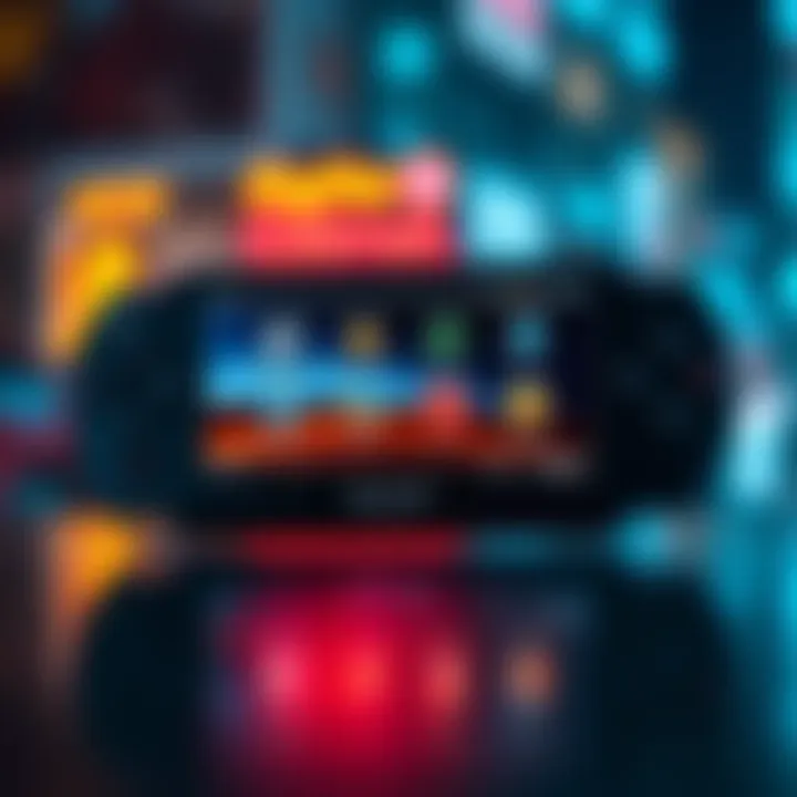 A PlayStation Portable displaying various custom firmware apps on the screen, representing achievement tracking