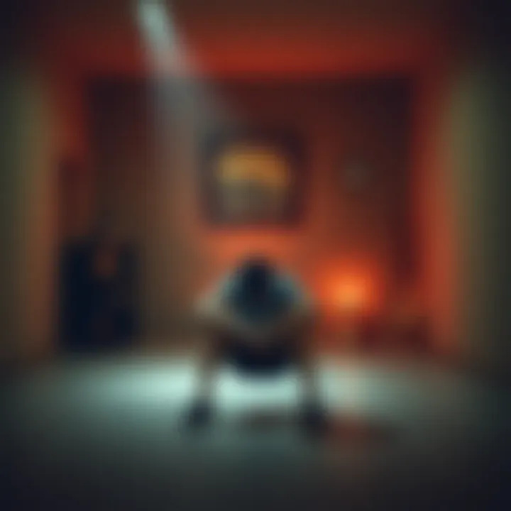 PSP sitting alone in a quiet room, expressing feelings of isolation and resilience, surrounded by symbols of struggle and hope