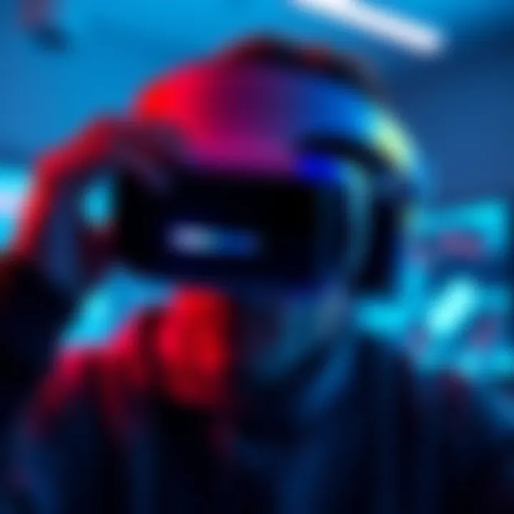 A person adjusting the PSVR2 headset, showcasing eye tracking and foveated rendering settings on screen