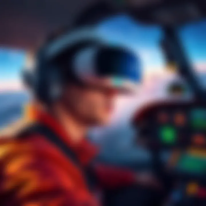 PSVR2 Flight Sim Experience A player wearing a PSVR2 headset, focused on flight simulation gameplay with a cockpit view in the background.
