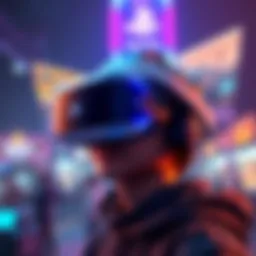 A person wearing a PSVR2 headset while playing a virtual reality game, showcasing vibrant graphics and immersive gameplay.