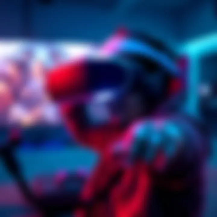 A gamer excitedly holding a brand new PSVR2 headset with a game in the background