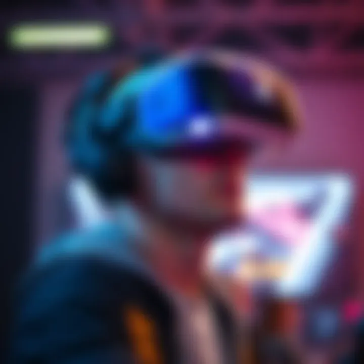 A gamer wearing a PlayStation VR2 headset, immersed in virtual reality gameplay.