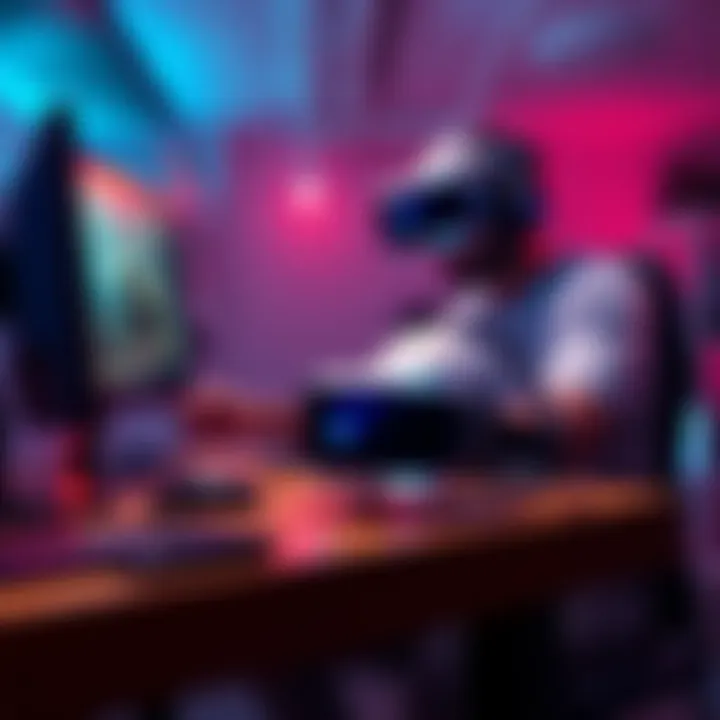 A gamer trying PSVR2 on a PC with Quest 2 headset on the table, showing a difference in immersion experience