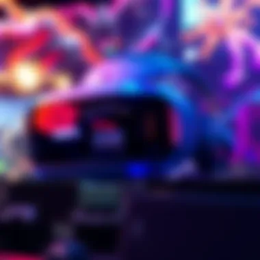 A futuristic gaming visor showcasing stunning graphics and augmented reality features, set against a vibrant gaming background.