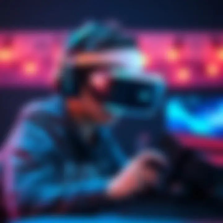 A gamer troubleshooting their PSVR headphones while wearing a headset, looking at a console