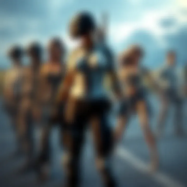 A collection of PUBG character skins showing hypersexualized female characters alongside generic male characters, highlighting the disparity in design.