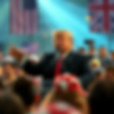 A public figure speaking to a crowd, engaging with their audience, showing determination and focus.