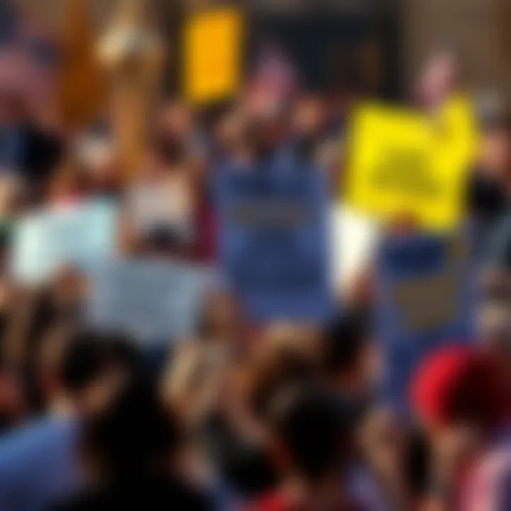 Crowd of people protesting a court judgment, holding signs expressing their views