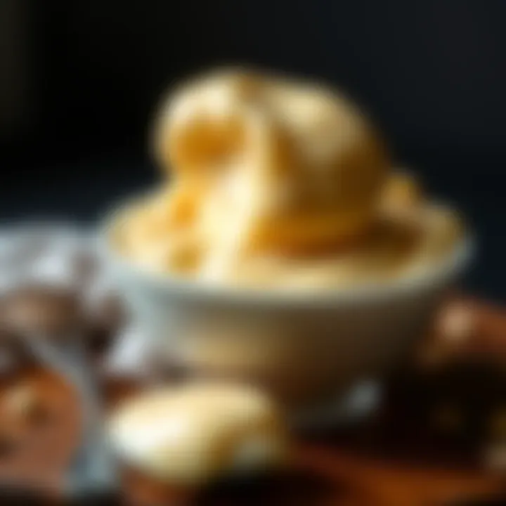 Pudding in a Bowl A close-up of a creamy pudding in a bowl with a spoon beside it, illustrating the phrase 'the proof is in the pudding'.