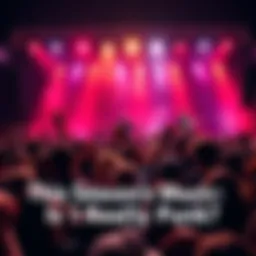 A lively punk rock concert featuring a band playing on stage with fans moshing in the foreground