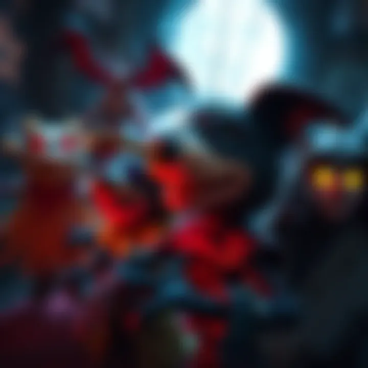 Puppet Combo Game Art A collection of Puppet Combo game characters in a dark setting, showcasing horror elements and unique art style.