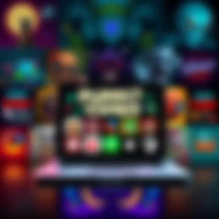 A collage of Puppet Combo game covers showcasing their spooky art style, with a MacBook displaying game logos in the center.