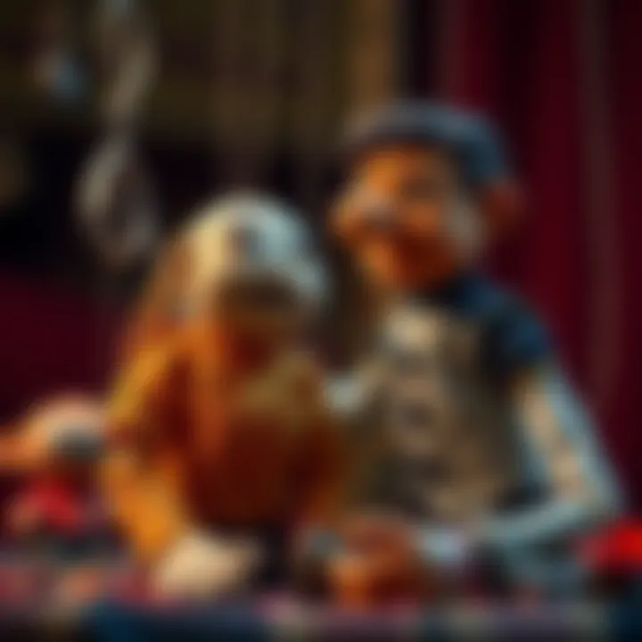 A puppet with a sorrowful expression stands beside a broken master figure, symbolizing loss and connection.