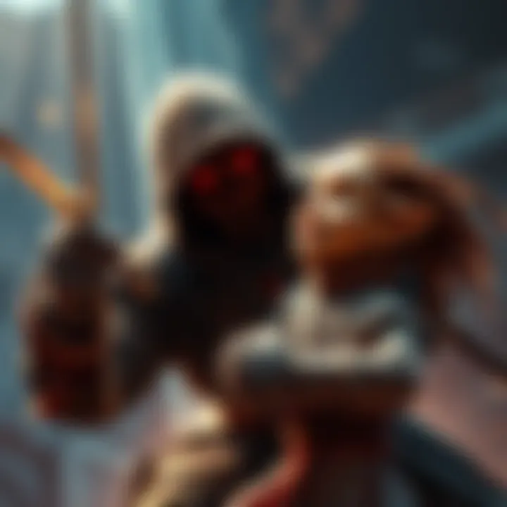 A puppeteer character controlling a humanoid puppet, demonstrating stealth and combat skills in a fantasy setting.