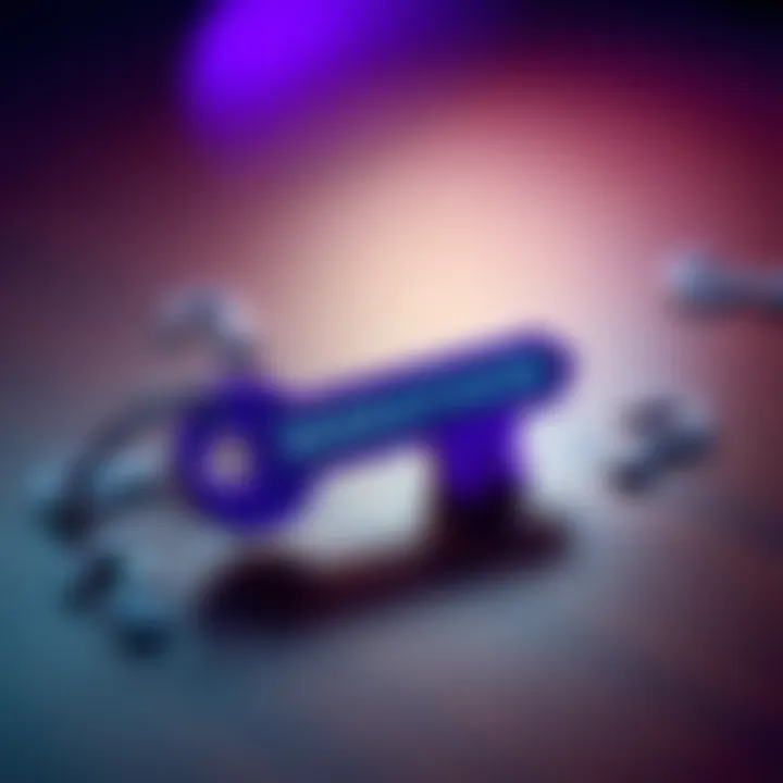 Purple Key Named Marathon A close-up of a purple key labeled Marathon, resting on a wooden surface, surrounded by question marks.