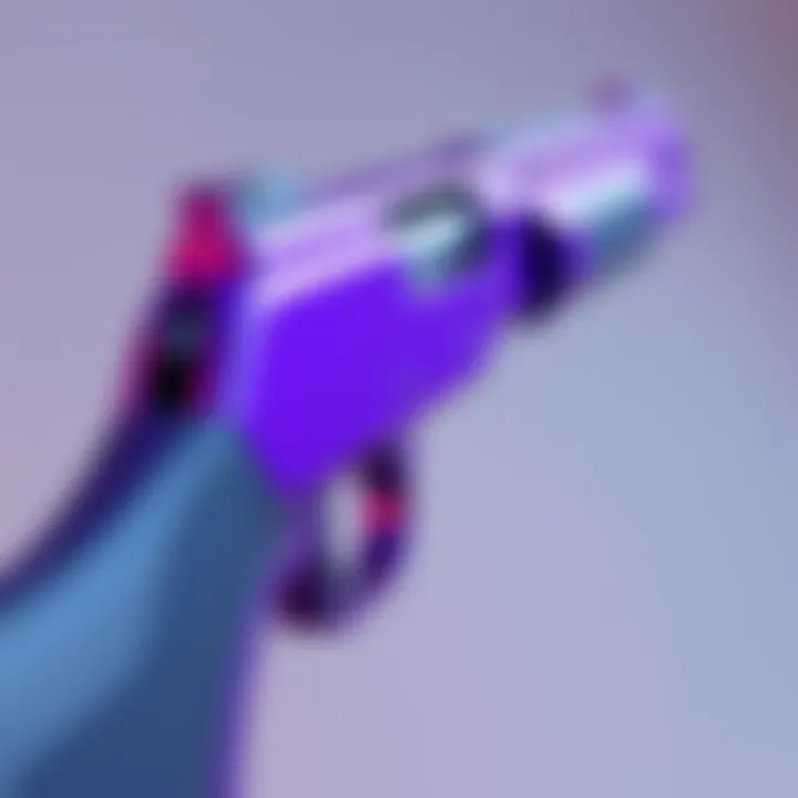Purple Shotgun Close-Up A detailed view of a vibrant purple shotgun, featuring shiny metallic elements and a sleek design, representing the excitement of gamers.