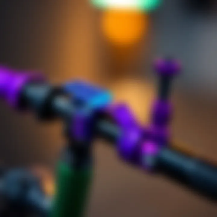 Comparison of purple bicycle attachments showing no wear and high performance against older blue and green versions