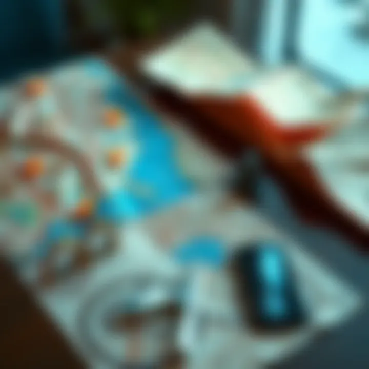 Push Maps on a Table A collection of traditional push maps spread out on a table with a smartphone nearby, showing the contrast between old and new navigation methods.