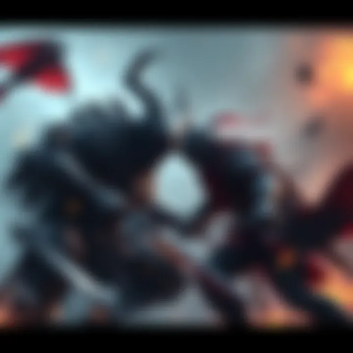 A tense scene showing a PvE player facing off against a fierce PvP opponent in a fantasy setting, illustrating the struggles of full PvE gameplay.