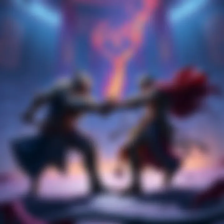 Two players engage in a duel within a PvP arena in Elden Ring, showcasing intense combat and strategy.