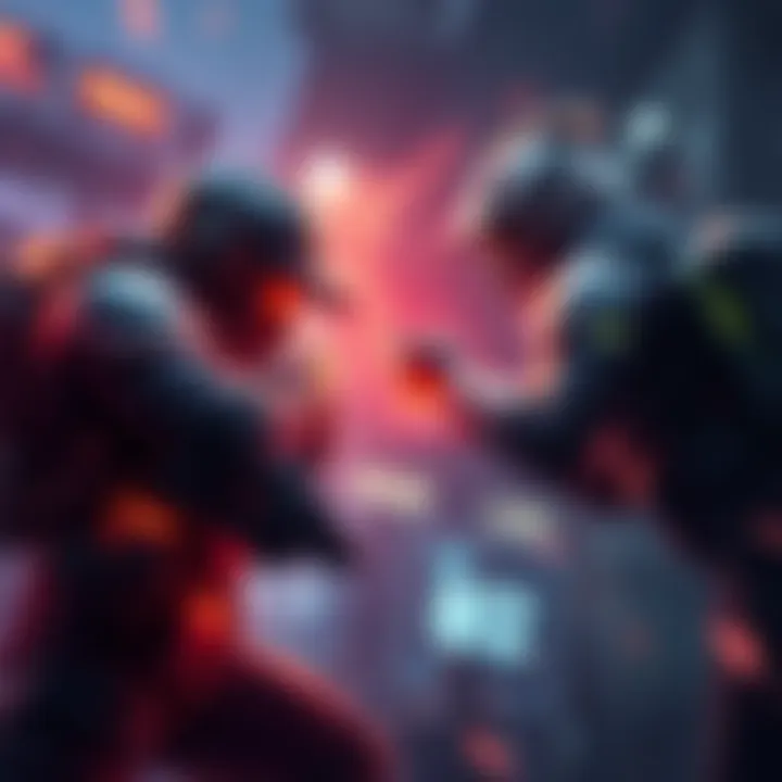 PvP Battle Strategies A player equipped with tactical gear faces an opponent in an intense PvP battle, showcasing health management and tactical skills.